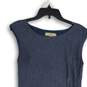 LOFT Womens Blue White Round Neck Sleeveless Sheath Dress Size Medium image number 3