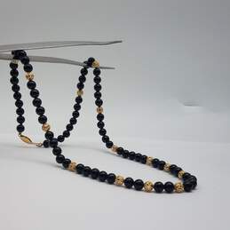 14k Gold Onyx Beaded 20 Inch Necklace 24.4g