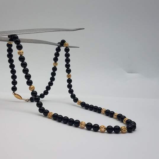 14k Gold Onyx Beaded 20 Inch Necklace 24.4g image number 1