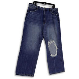 NWT Womens Blue Denim Medium Wash Distressed Wide Leg Jeans Size 32x30