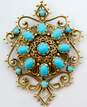 Vintage 12K Yellow Gold Filigree Sleeping Beauty Turquoise Pendant Brooch 12.6g image number 2