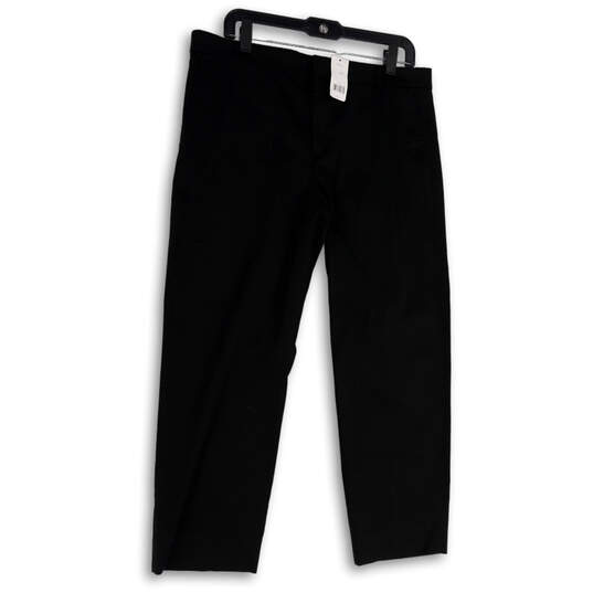 NWT Womens Black Flat Front Slash Pockets Straight Leg Dress Pants Size 12 image number 1