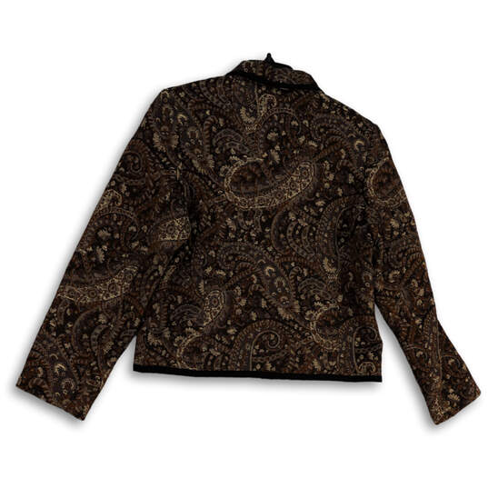 Womens Brown Paisley Spread Collar Long Sleeve Full-Zip Jacket Size 10 image number 2