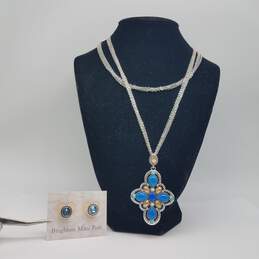 Brighton Silver Tone Assorted Gemstone Chain Pendant Necklace Earring Bundle 3pcs 42.3g