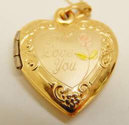 14K Yellow Gold Floral I Love You Locket Necklace 2.7g