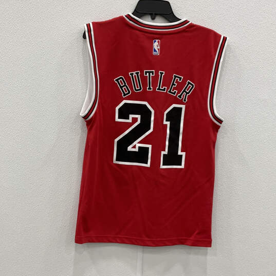 Buy the Mens Red Sleeveless Chicago Bulls #21 Jimmy Butler Basketball Jersey  Size S