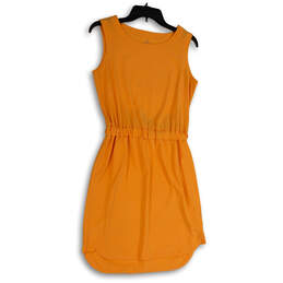 Womens Orange Sleeveless Round Neck Pleated Short Blousen Dress Size 2