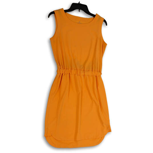Womens Orange Sleeveless Round Neck Pleated Short Blousen Dress Size 2 image number 1