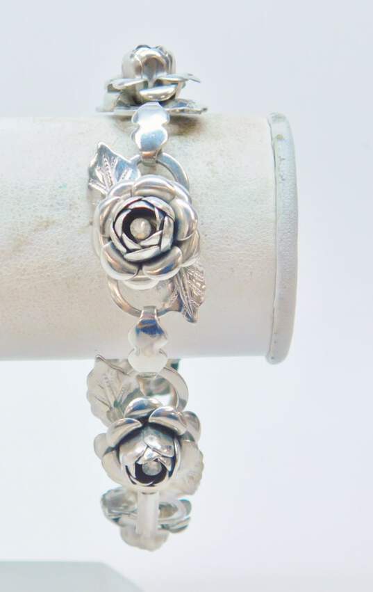 Vintage Silvertone & Goldtone Rhinestone Flowers Textured Swirl & Etched Circle Brooches & Rose Linked Bracelet 57.4g image number 2