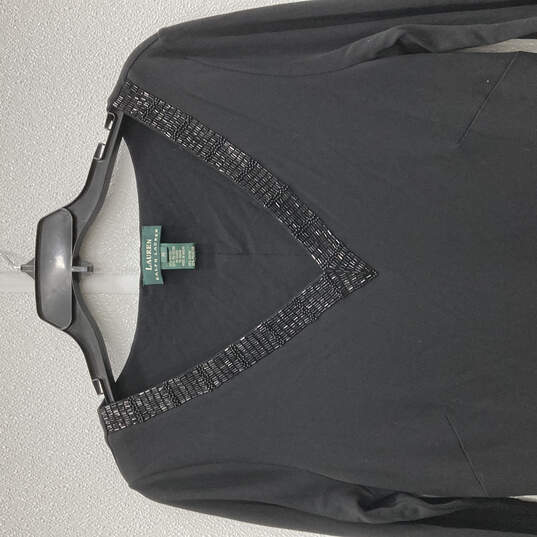 Womens Black Long Sleeve Beaded V-Nek Pullover Maxi Dress Size Medium image number 3