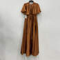 NWT Womens Brown Pleated Flutter Sleeve V-Neck Back Tie Maxi Dress Size 14 image number 2