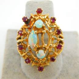 Vintage 14K Yellow Gold Ruby & Opal Cocktail Ring- For Repair 8.8g alternative image