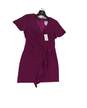 Womens Purple Short Sleeve V Neck Ruffled Mini Dress Size 10 image number 1