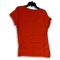 Womens Orange V-Neck Short Sleeve Pullover T-Shirt Size X-Large alternative image