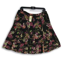 NWT LOFT Womens Multicolor Floral Pleated Side Zip A-Line Skirt Size 12