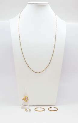 Fine 925 Vermeil Amethyst & Cubic Zirconia Chain & Hoop Jewelry