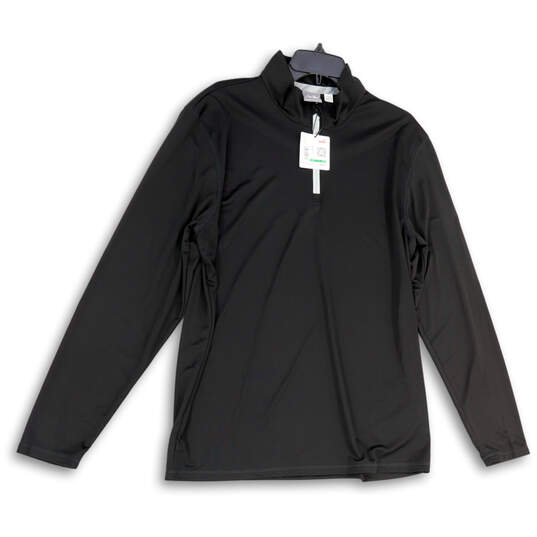 NWT Mens Black Long Sleeve 1/4 Zip Mock Neck Pullover T-Shirt Size Large image number 1