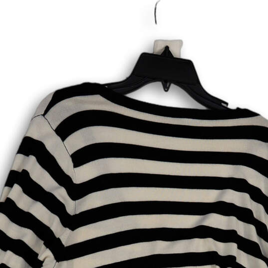 Womens Black White Knitted Striped Long Sleeve V-Neck Pullover Sweater Sz 3 image number 4
