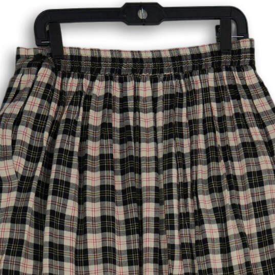 Womens Black White Plaid Pleated Elastic Waist Pull-On A-Line Skirt Size M image number 2