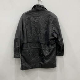Mens Black Leather Long Sleeve Shawl Collar Drawstring Biker Jacket Size XL alternative image