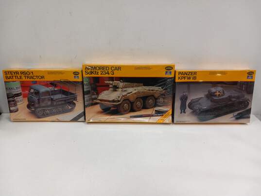 Set Of Testors Model Vehicles Armored Car, Panzer KPFW IB, Steyr Tractor RSO/1 IOB image number 1