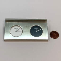 Designer Fossil Silver-Tone Round Dial Flat Base Decorative Dual Desk Watch alternative image