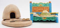 Vintage Enesco Friends Of The Feather Bench & Sombrero Figurines W/ Santa Fe Southwestern Style Incense Burner