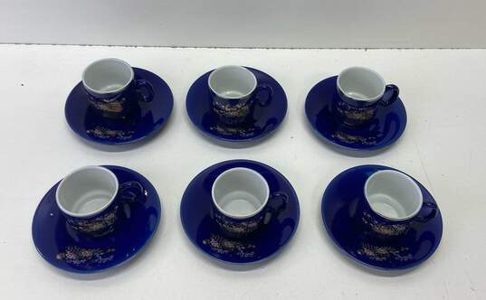 Espresso Cup and Saucer Peacock Motif Royal Blue Japan 12 pc. Set image number 1