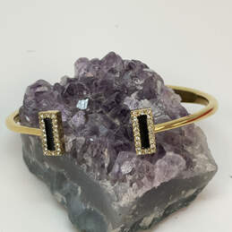 Designer Kate Spade Gold-Tone Black Crystal Cut Stone Classic Cuff Bracelet