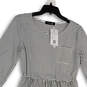 NWT Womens Black White Striped Long Sleeve Elastic Waist A-Line Dress Sz L image number 2