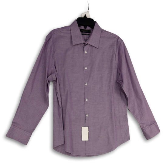 NWT Mens Purple Check Collared Button Front Dress Shirt Size 16.5 32/33 image number 3