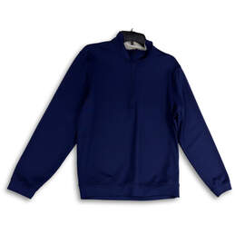 Mens Blue Long Sleeve 1/4 Zip Mock Neck Pullover Sweatshirts Size Small