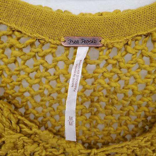 Free People Gold Cotton Blend Open Knit Pullover Sweater WM Size M NWT image number 3
