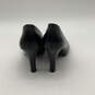 Womens Black Leather Peep Toe Classic Slip-On Stiletto Pump Heels Size 8M image number 4
