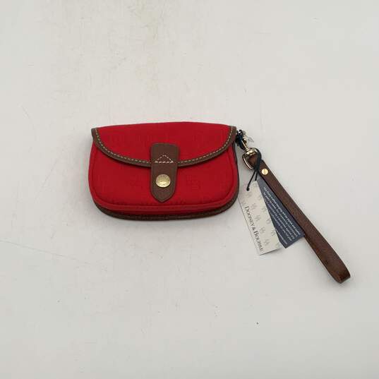 NWT Dooney & Bourke Womens Red Brown Inner Zip Pocket Clutch Wristlet Wallet image number 1