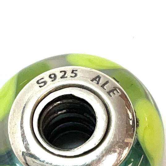 Designer Pandora S925 ALE Sterling Silver Green Murano Glass Beaded Charm image number 4