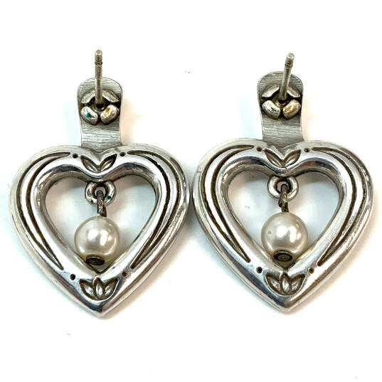 Designer Brighton Silver-Tone Faux Pearl Heart Shape Dangle Earrings image number 2