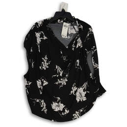 NWT Womens Black Floral Drape Neck Sleeveless Pullover Blouse Top Size 3X