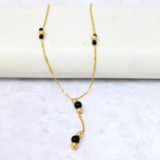 10K Gold Black Glass & Ball Beaded Lariat Twisted Curb Chain Necklace 1.4g image number 1
