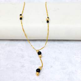 10K Gold Black Glass & Ball Beaded Lariat Twisted Curb Chain Necklace 1.4g