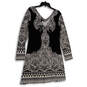 NWT Womens Black White Paisley V-Neck Classic Pullover Shift Dress Size XL image number 1