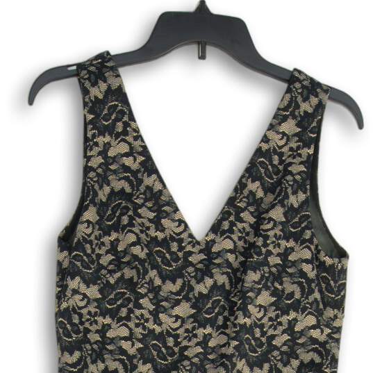 NWT Womens Black Beige Floral Lace V-Neck Sleeveless Short Mini Dress Size 10 image number 3