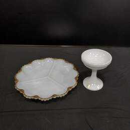 Vintage Milk Glass Snack Serving Plate & Pedestal