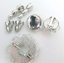 Vintage Silvertone Aurora Borealis Crystal Double Strand Necklace Cluster & Rhinestones Drop Clip On Earrings & Open Circle Brooch 128.2g alternative image