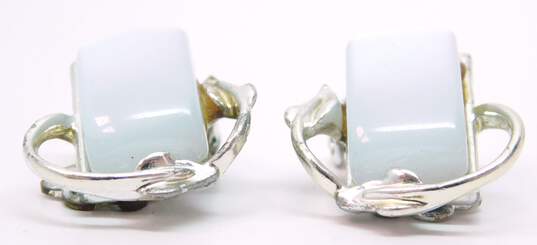 Vintage Coro White Lucite & Silver Tone Clip-On Earrings 9.6g image number 4