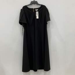 NWT Calvin Klein Womens Black V-Neck Short Sleeve Back Zip A-Line Dress Size 20W