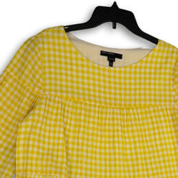 Womens Yellow Gingham Pleated Round Neck Bell Sleeve A-Line Dress Size 16 alternative image