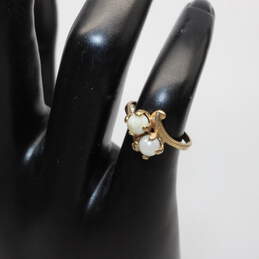 Vintage 10K Yellow Gold Faux Pearl Ring Size 3.25 - 1.5g