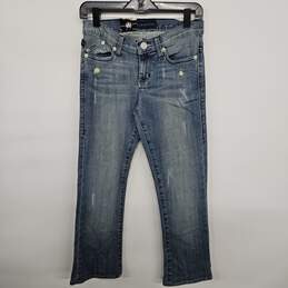 Blue Denim Distressed Bootcut Jeans