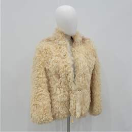Vintage 1970s Cream Curly Lamb Fur Women's Coat Boho Jacket